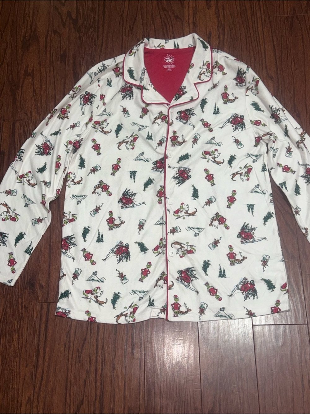 Dr. Seuss the Grinch White Pajama Top with Red and Green Holiday Print